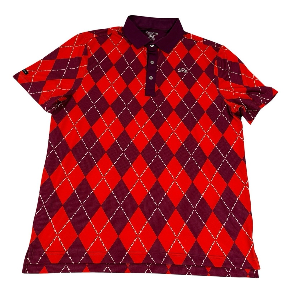 Good Good Golf Mens Argyle Polo Shirt Red Purple Tee Pattern Large Performance